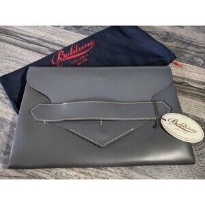 Boldrini Selleria Leather Flap Closure Slim Clutch Gray NWT